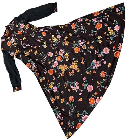 Vintage 70s Floral and Black Long Sleeve Sheer Maxi Dress - Picture 7 of 16